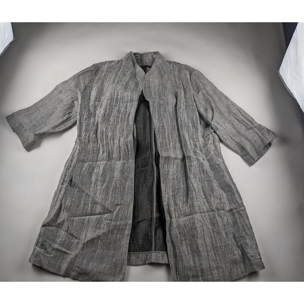 Eileen Fisher Silver Metallic Linen Silk Long Jacket Women's Medium